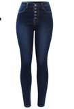 Stretchy Dark Blue Button Fly Denim Skinny Pants Trousers