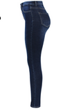 Stretchy Dark Blue Button Fly Denim Skinny Pants Trousers