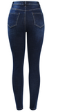 Stretchy Dark Blue Button Fly Denim Skinny Pants Trousers