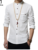 MIACAWOR Cotton Linen Men Shirt