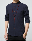 MIACAWOR Cotton Linen Men Shirt