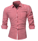 Striped Mens Shirts Classic Long Sleeve