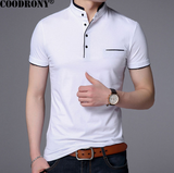 COODRONY Mandarin Collar Short Sleeve Tee Shirt
