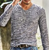 Fashion Brand V-Neck Slim Fit Long Sleeve TShirt