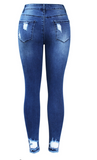 Youaxon New Ultra Stretchy Blue Tassel Ripped Jeans